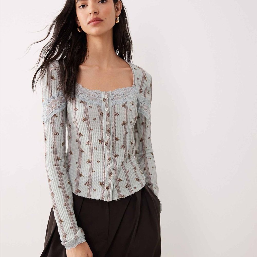 Free People let's party button down floral top